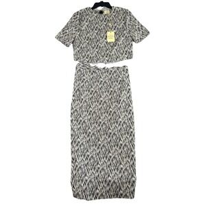 Torn By Ronny Kobo Maven Crop Top & Maxi Skirt Set Black White Womens Large NWT